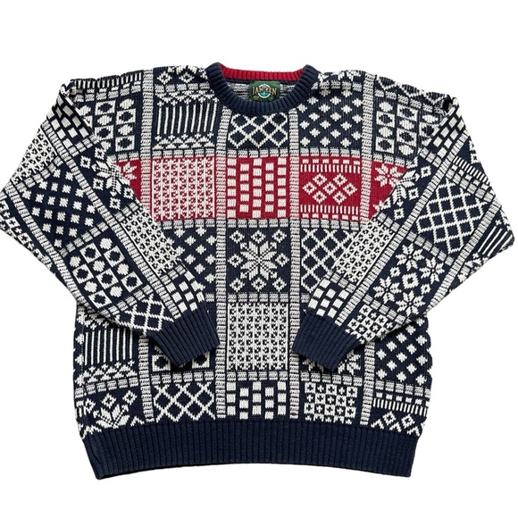 Vintage Jantzen Grandpa Geometric Knit Sweater Men’s Size L Cosby Knit 80s 90s - Picture 2 of 6